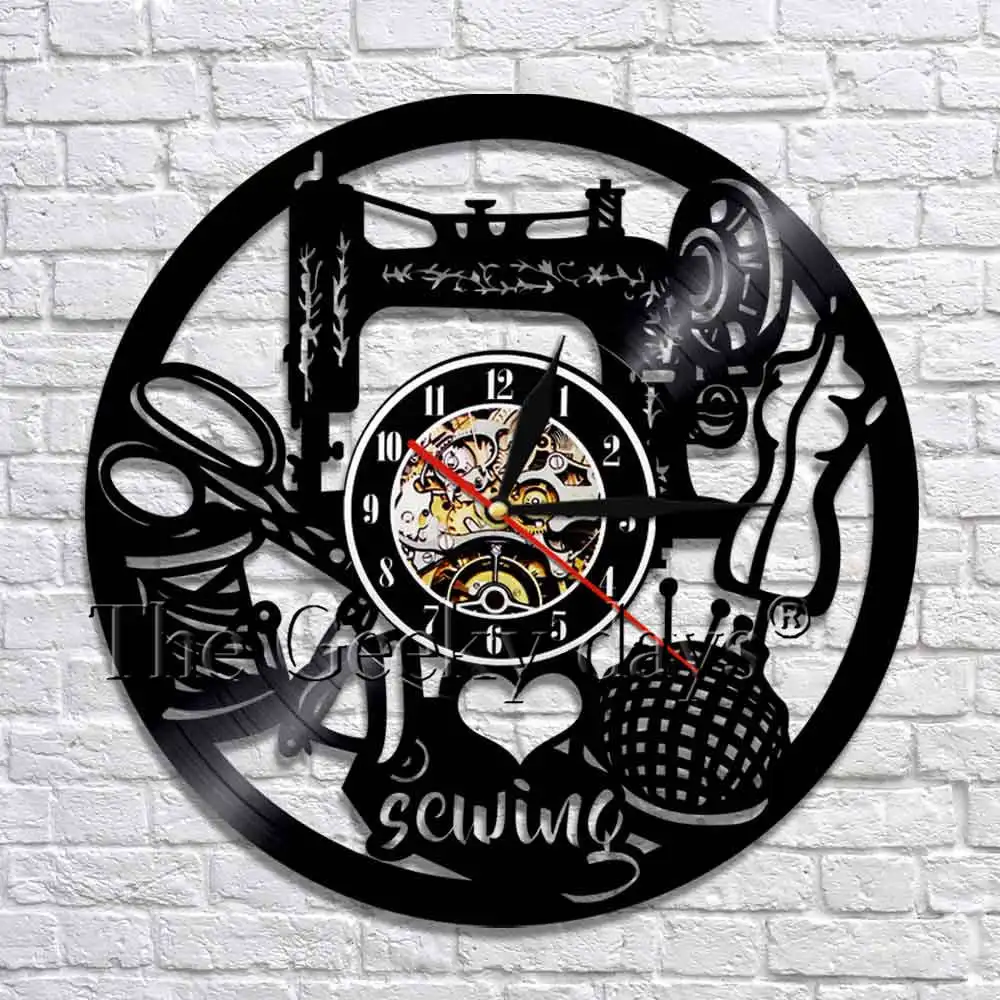 preço 1 pedaço Quilting Decoração Arte Da Parede EU Te Amo Relógio De Parede em Vinil de Costura Máquina De Costura Cozinha 3D Relógios de Parede Relógios Decoração maison