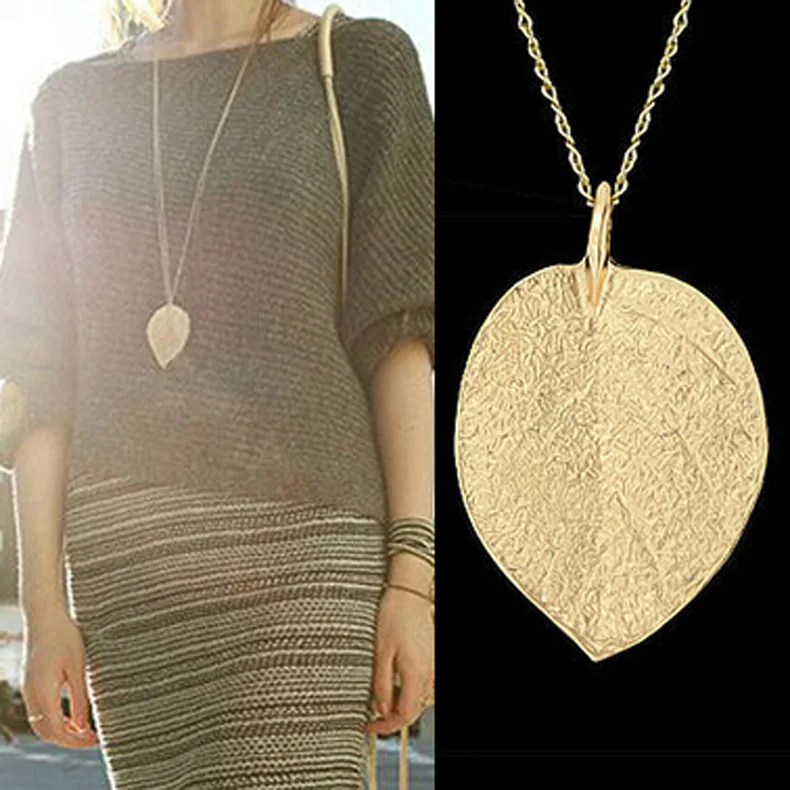 

Jewelry Gold Color Alloy Leaf Design Pendant Long Necklace Chain @M8694
