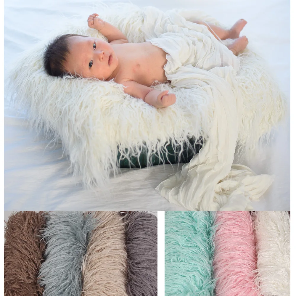 

50*80CM Faux Fur Newborn Receiving Blanket Baby Photography Props Mat Babies Sleeping Carpet Infant Swaddling Towel Photo Fluff