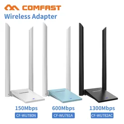 Comfast adaptador de wi fi, sem fio, usb 3.0, banda dupla, 2.4 + 5 ghz, 150 mbps, 802.11ac, 1300 a/b/n/g/ac com 2*6dbi, antenas de wi fi