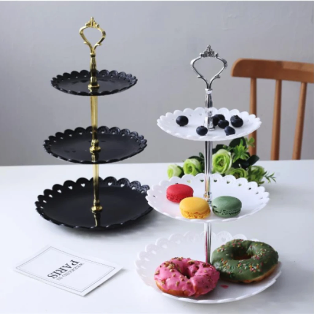 Wenirn Three Tier Cake Stand Fruit Plate Plastic Stand for Cakes Desserts Fruits Dried Fruit Candy Buffet Stand for Wedding Home Holiday Birthday Party 22 x 22 x 4cm 