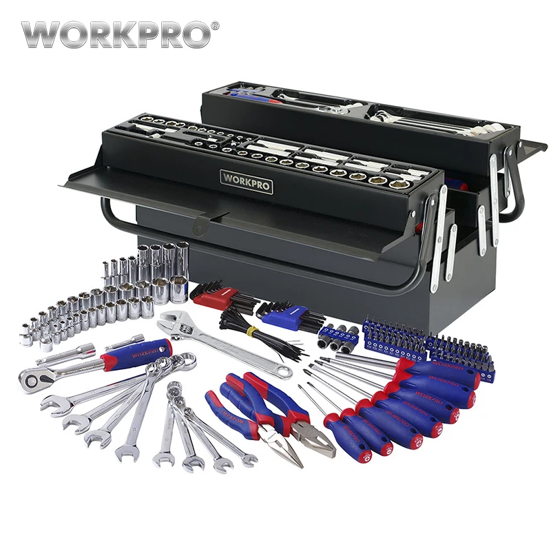 WORKPRO 183PC Metal Box Tool Set Home Hand Tools Screwdriver Set Sockets Pliers Wrenches