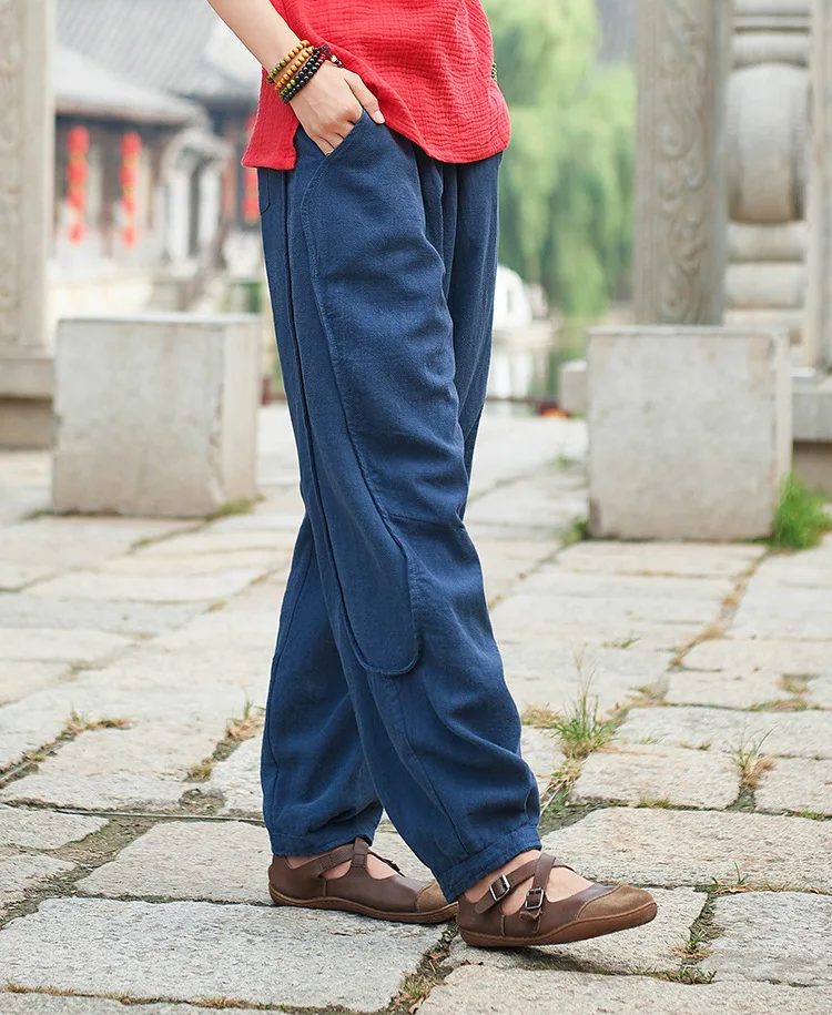 Johnature Осенние Новые лоскутные женские прямые брюки винтажные хлопковые льняные брюки высокого качества свободные брюки с эластичной талией