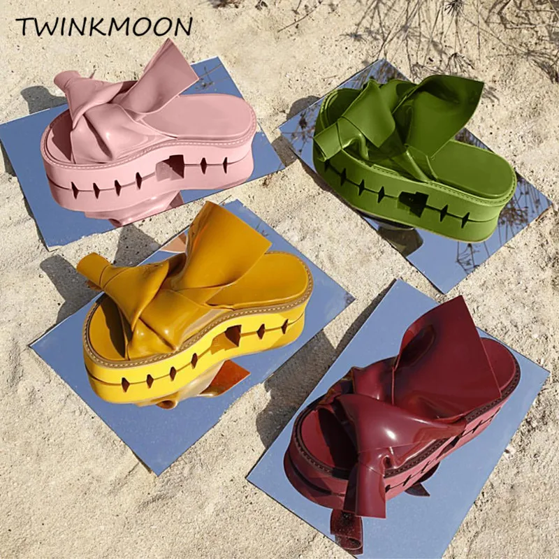 Platform Sandal Chunky Heel Slippers Women Flats Thick Heel Slides Patent Leather Candy Color Designer Summer Shoes zapatos muje