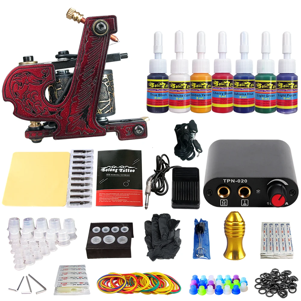 

Stigma Kit Tattoo Starter 1 Professional Machine Gun Power Supply 7 color ink set TK105-61