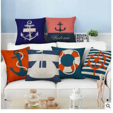 

cotton linen Mediterranean style cushionc over pillowcase sofa anchor pillow cover sea style back cushion case household decor