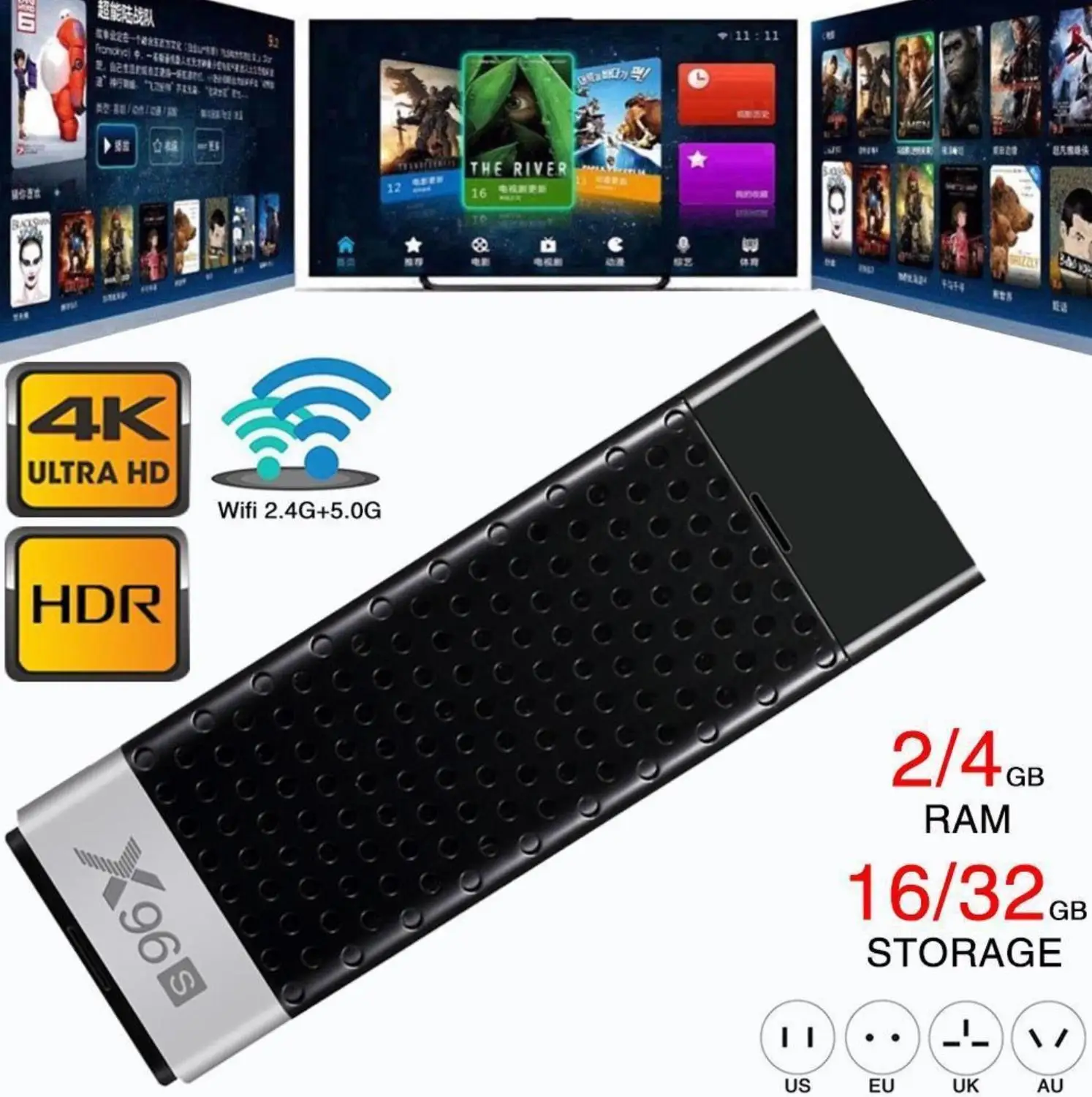 Android ТВ Стикеры X96S 4K 7 1 OS коробка с 4G32G памяти 2.4G5.8G Wi Fi Поддержка youtube iptv Set Top box