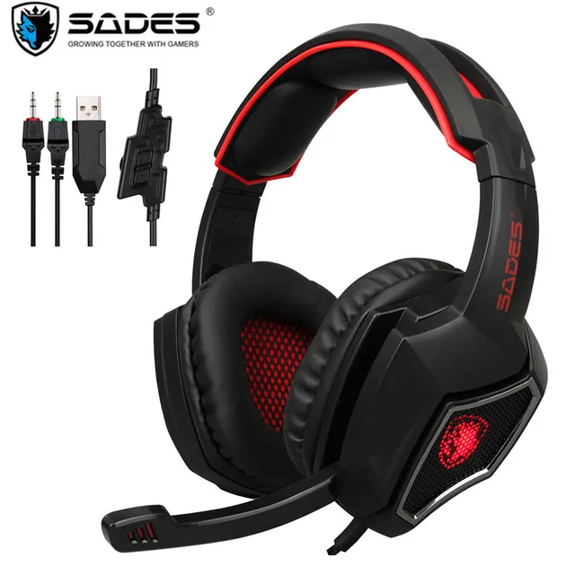 SADES Spirit Wolf PC Gamer Headset USB+3.5mm Wired Gaming Headphones