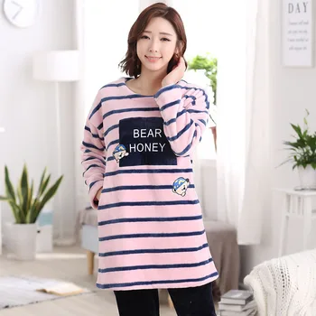 

New Winter Pyjamas Women Flannel Pajamas Set Thick Warm Sleepwear Long Sleeve Round Neck Casual Soft Sweet Cartoon Pijamas Mujer