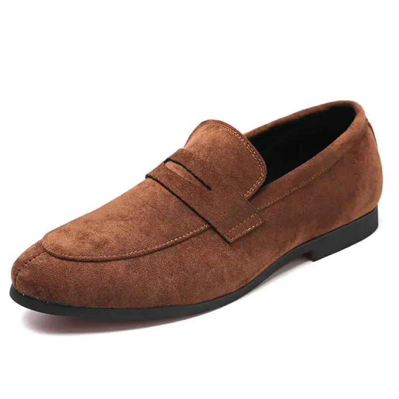 37~48 Plus Size Men Suede Penny Loafers Slip On Dress Shoes Pointed Toe Mens British Loafer Formal Leather Shoes Mocassin Homme
