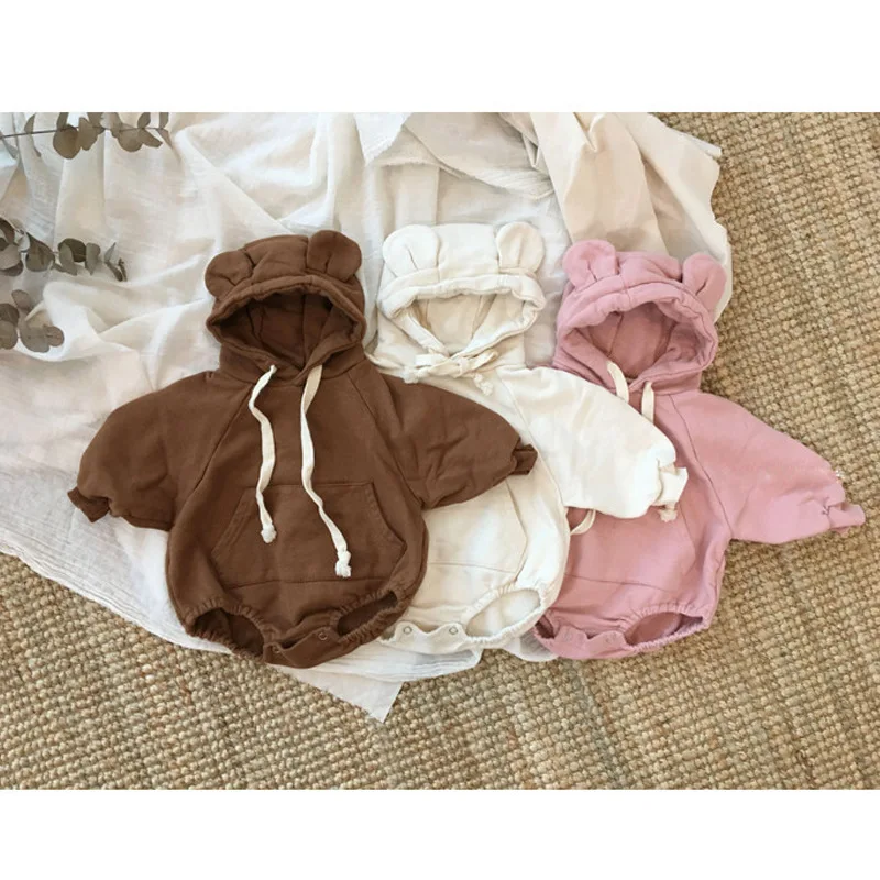 

2018 Baby Cute Little Bear Ears Plus Velvet Clothing Baby Girl Clothes Children Pink Bodysuit Baby Girl Clothes Baby Bodysuits