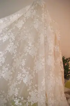 

5yards off white Lace fabric with retro Embroidery, embroidered tulle lace fabric with florals, mesh lace fabric