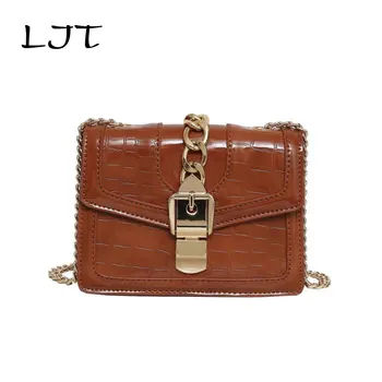 

LJT Patent Leather Retro Fashion Female Square Bag 2019 New Quality Women Shoulder Bag Handbags Crocodile Pattern Crossbody Bag