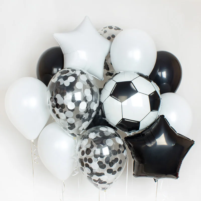 Набор воздушных шаров для футбола, черно-белые латексные шары Конфетти Для маленьких мальчиков с днем рождения, воздушные шары для украшения детских игрушек