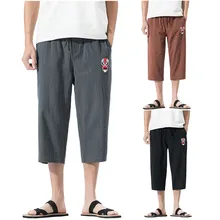 Летние мужские повседневные короткие штаны для фитнеса, льняные свободные штаны, шорты для мужчин, горячая Распродажа, повседневные мужские качественные штаны с эластичной резинкой на талии