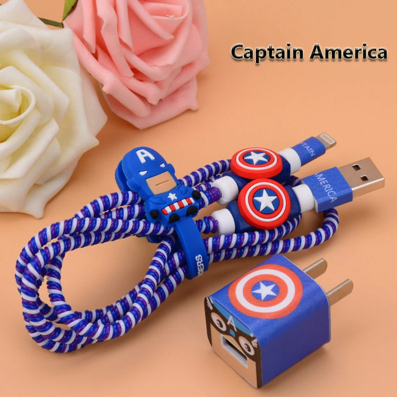 iFavor 5sets/lot USB Cable Lovely Cartoon Earphone Protector Set with