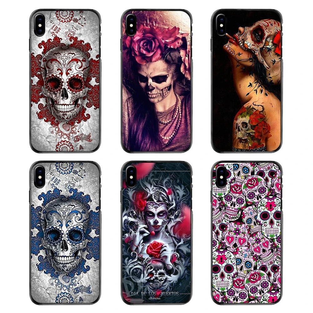 

For Samsung Galaxy Note 2 3 4 5 S2 S3 S4 S5 MINI S6 S7 edge S9 S8 Plus Sugar Skull dark pink Flowers Floral Tattooed Phone Cases