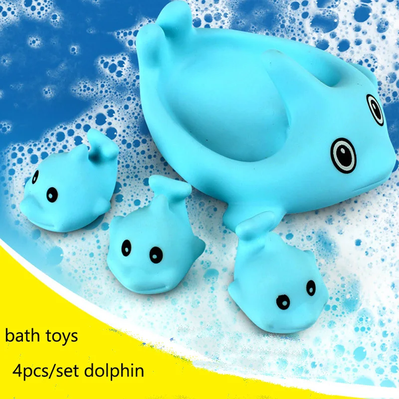 

4pcs Dolphin Lovely Baby Bath Toys Water Spraying Squeeze Dabbling Toys Kids Float Water Tub Rubber Bathroom Play Animals