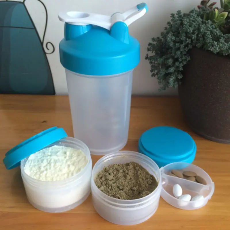 

500ml Three layers shaker my water bottle Food Grade Plastic botella de agua Fitness Bike sport whey protein shaker bottle drink