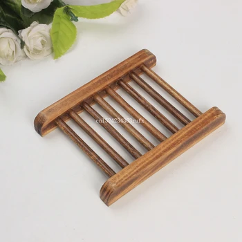

100pcs Dark Wood Soap Dish Bathroom Wooden Soap Tray Holder Plate Box Container Storage Soap Rack Wholesale
