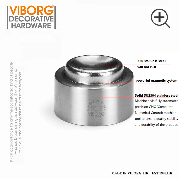 VIBORG Solid SUS304 Stainless Steel Casting Heavy duty Floor mounted Magnetic Magnet Door Stopper Door Stops Doorstop,RS-07B