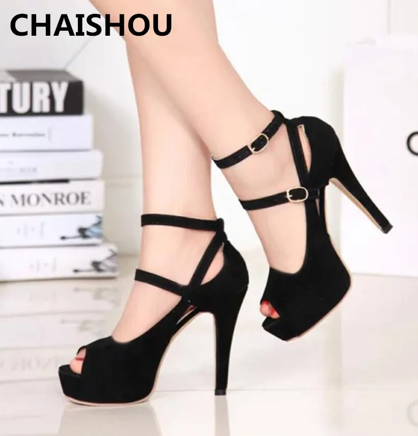 

CHAISHOU 2019 new Open toe women pumps female Ankle strap high heels platform women shoes Female Stiletto Shoes B-64