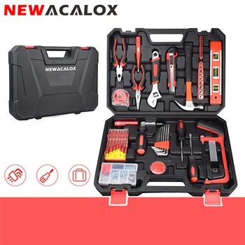 

NEWACALOX 110Pcs Hardware Tool Set Household Repair Tool Kit with Plastic Tool Box Storage Case Wrench Pliers Knife Hammer