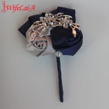 WifeLai-темно-синий Серебряный корсаж с букетом, розовые аксессуары для свадьбы, жениха и невесты, опционально X1103