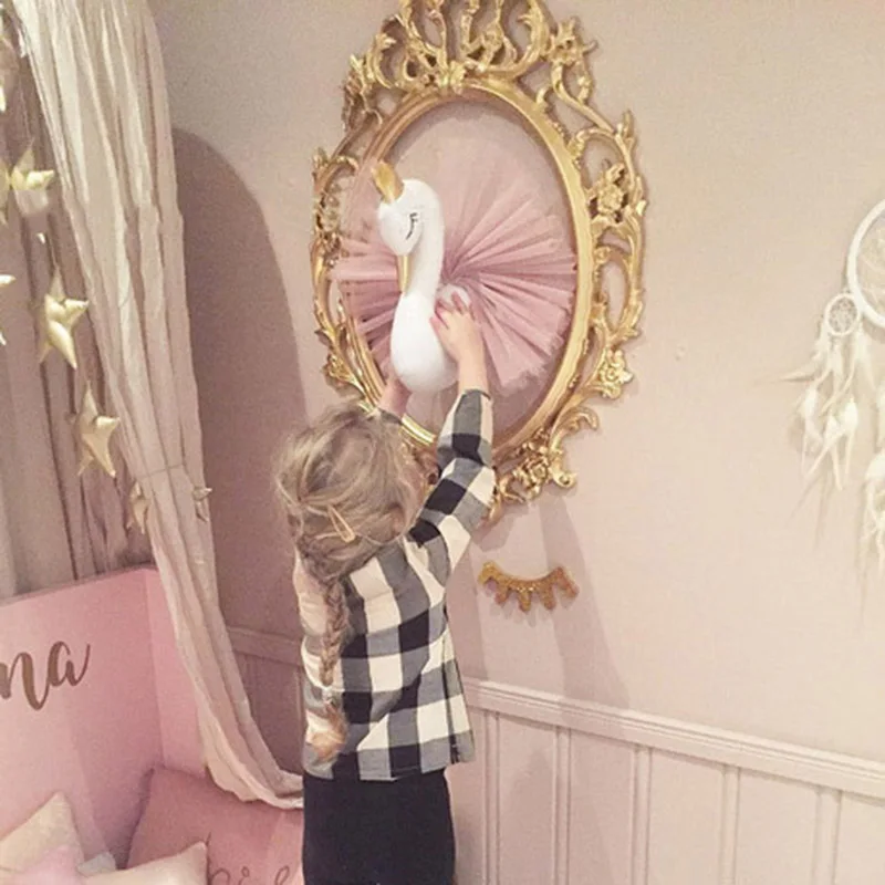 

Nordic-style Lovely 3D Golden Crown Plush Swan Baby Room Decor Hanging Wall Stuffed Animals Wall Decor Children Room Decoration