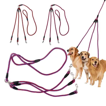 

3-Way Dog Coupler Traction Belt Without Tangled Nylon Belt Multi-Head Dog Collar Traction Belt Pet Traction Equipment