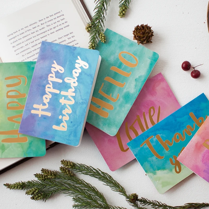 1set Metallic Gold Card Watercolor Folding Message Fashion Bronzing Greeting Photo Letter Storage For Office School | Канцтовары для