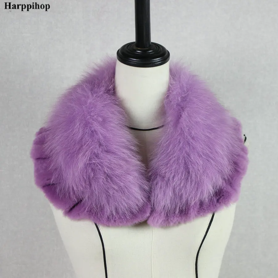 Harppihop* Женское зимнее пальто украшения на шею натуральный Лисий меховой воротник шарф с мехом кролика рекс кружева - Цвет: Dream purple