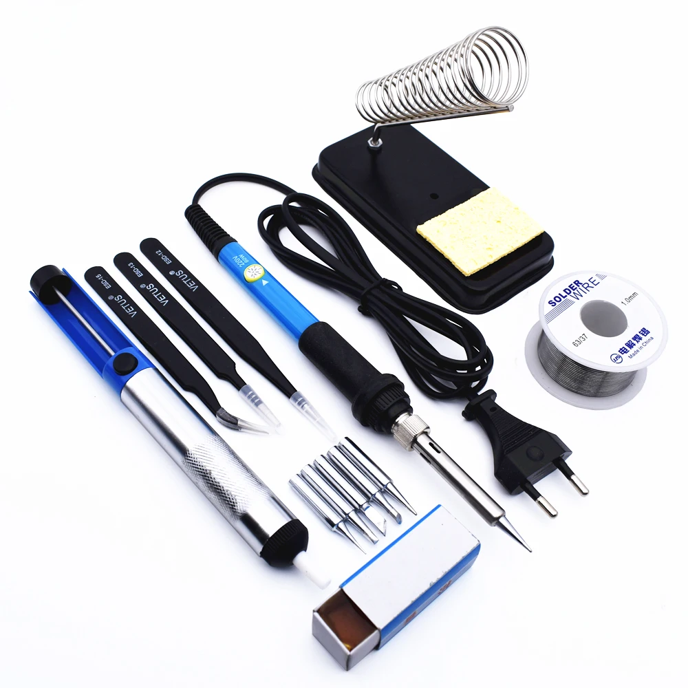 

Electric Soldering Iron Kit 60W 220V Temperature Adjustable Soldering Tools EU Plug with 5 Welding Tips Solder Wire Iron Stand