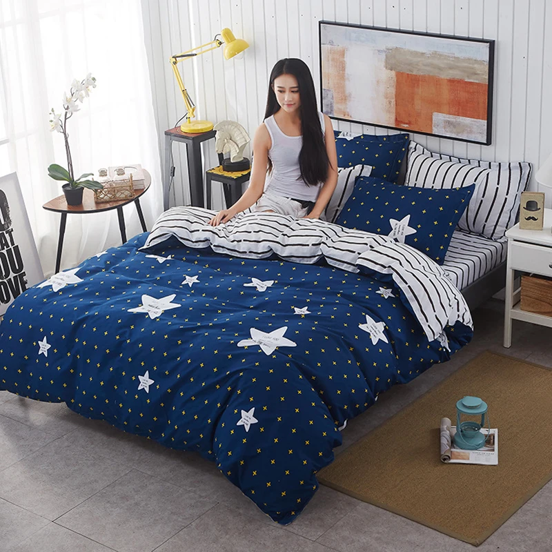 

Blue Star 3/4 pcs Bedding Set Adult Kids Soft Cotton Bed Linens Single Twin Queen King Double Size Duvet Cover Quilt Pillow Case
