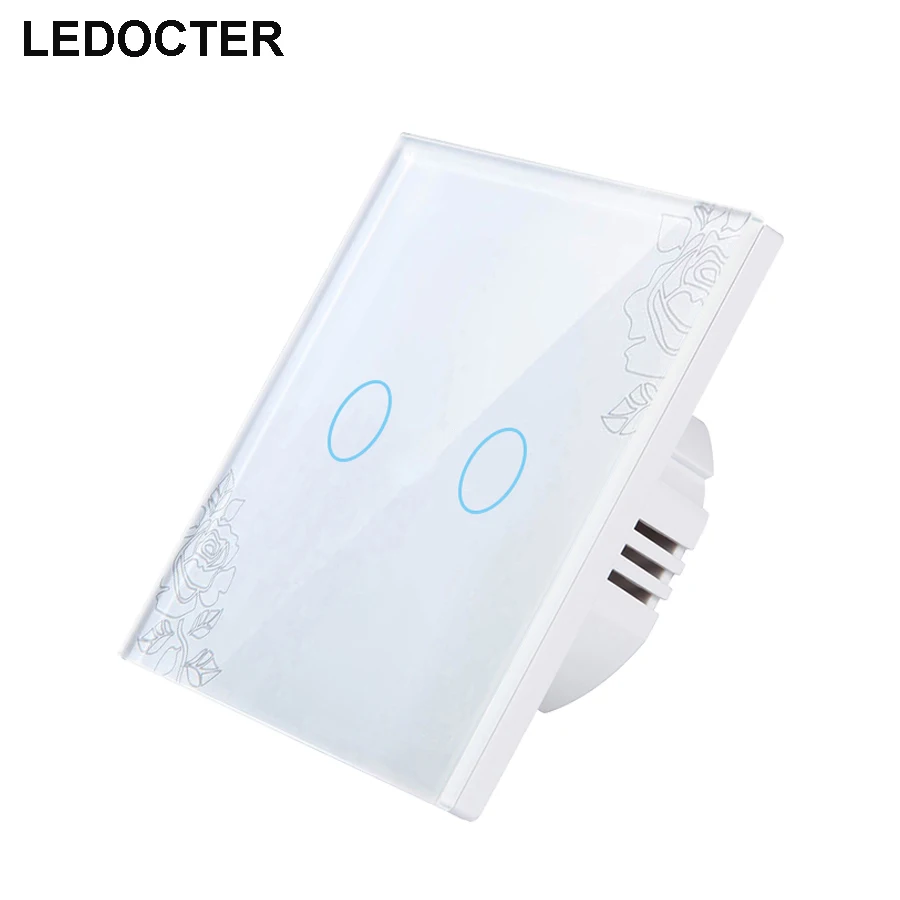 

EU Standard Switch Toughened Glass Switch 2 Gang 1 Way Luxury White Crystal Single Live Wire Wall Touch Screen Switch AC220-250V