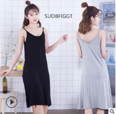 

HOT 2018 Women Casual Sexy Strap Slip Ladies Solid Home Bottoming Straight nightwear size XL-XXXL