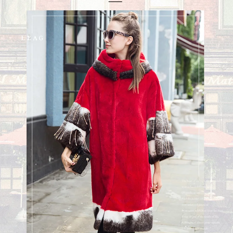 De Plein Lvchi Large Fourrure Mode 2019 taille Européenne Naturel Réel Nouveau Rouge Manches Boho Star Manteau Femmes Vison Special 3lF1JKTc