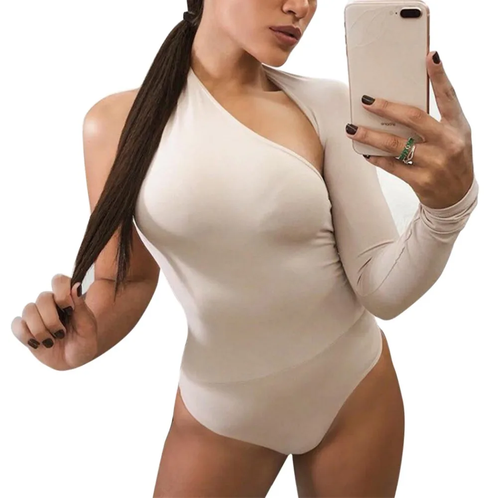 

One Shoulder Backless Skinny Bodysuits Women Sexy Halter Jumpsuits Spring Jumper Tops Long Sleeve Rompers Ladies Body Mujer