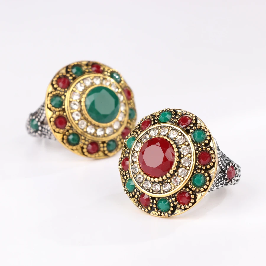 Vintage Ethnic Indian Wedding Rings For Women Flower Crystal Antique Gold Silver Ring Trendy Bohemian Jewelry 2018 Free Shipping