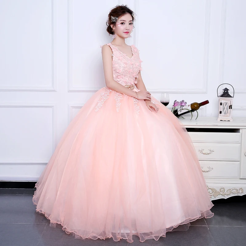 Розовые милые платья 16 Quinceanera дешевые с V образным вырезом и цветами из бисера