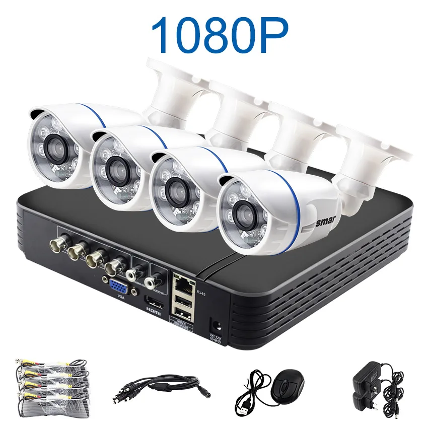 Sm4ch 1080N 5 в 1 AHD DVR комплект 4 шт. 720 P/1080 P IR комплект камеры AHD CCTV система наружного водонепроницаемого видеонаблюдения - Цвет: Белый