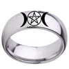 Stainless Steel Triple Moon Goddess Wicca Pentacle Ring Crescent Moon Pentagram Pagan Rings For Women Men Jewelry Freeship 1
