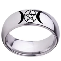 Stainless Steel Triple Moon Goddess Wicca Pentacle Ring Crescent Moon Pentagram Pagan Rings For Women Men Jewelry Freeship 1