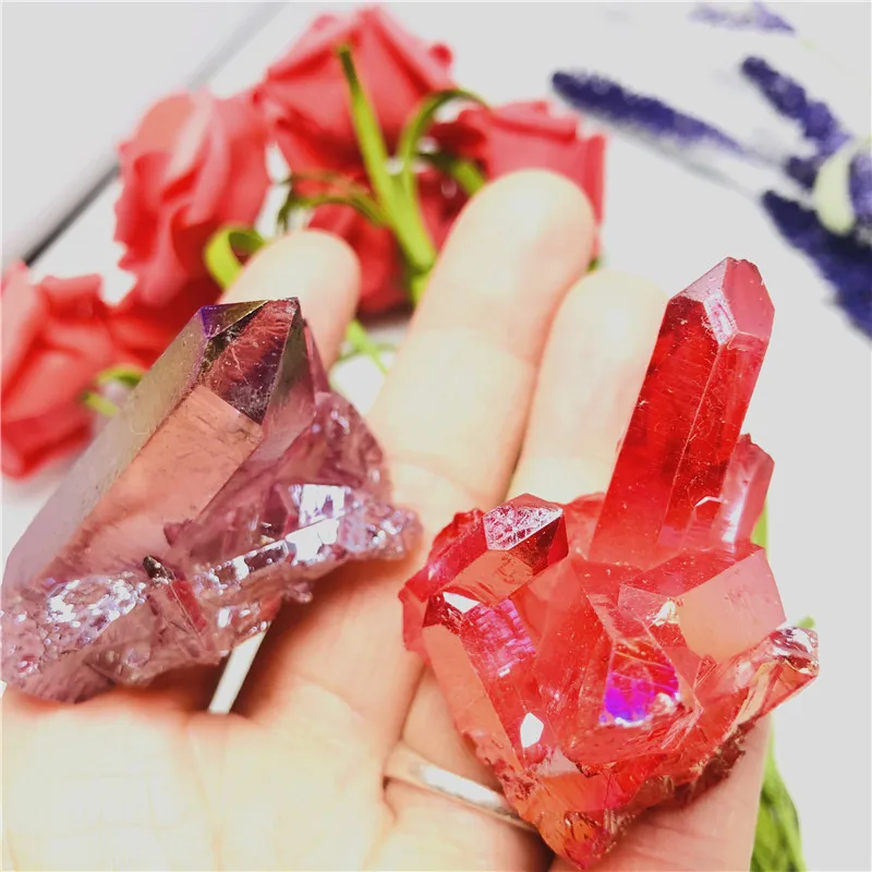 

2pcs Aura Quartz Crystal Cluster Angel Aura Natural Quartz Crystal Druzy Geode Specimen Minerals Reiki Healing Chakra