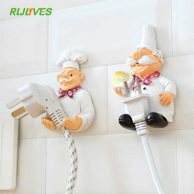 

Useful Cartoon Cook Chef Outlet Plug Holder Cord Storage Rack Decorative Wall Shelf Key Holder Shelves Kitchen Hook