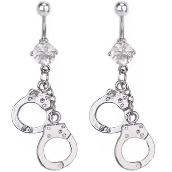 

Length 12mm Crystal+ Plated Belly Button Ring Handcuffs Navel Piercing Jewelry Bar Sexy Body Piercing Jewelry