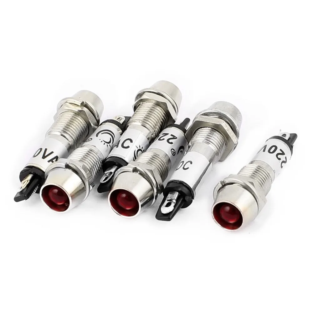 

5Pcs AC 220V Red LED Metal Indicator Pilot Dash Light Signal Lamp High Quality Professional Lighting