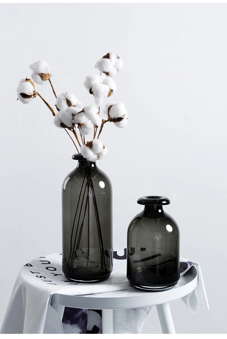 Creative Nordic black Fine mouth glass vase Arrangement Decoration restaurant desktop Dried flowers Flower arrangement