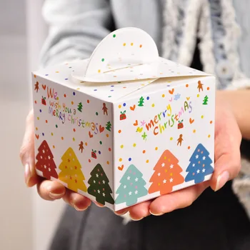 

10pcs/lot Colorful Christmas Hanging Boxes Merry Christmas Party Cookies Box Printed Dot Christmas Candy Gift Box