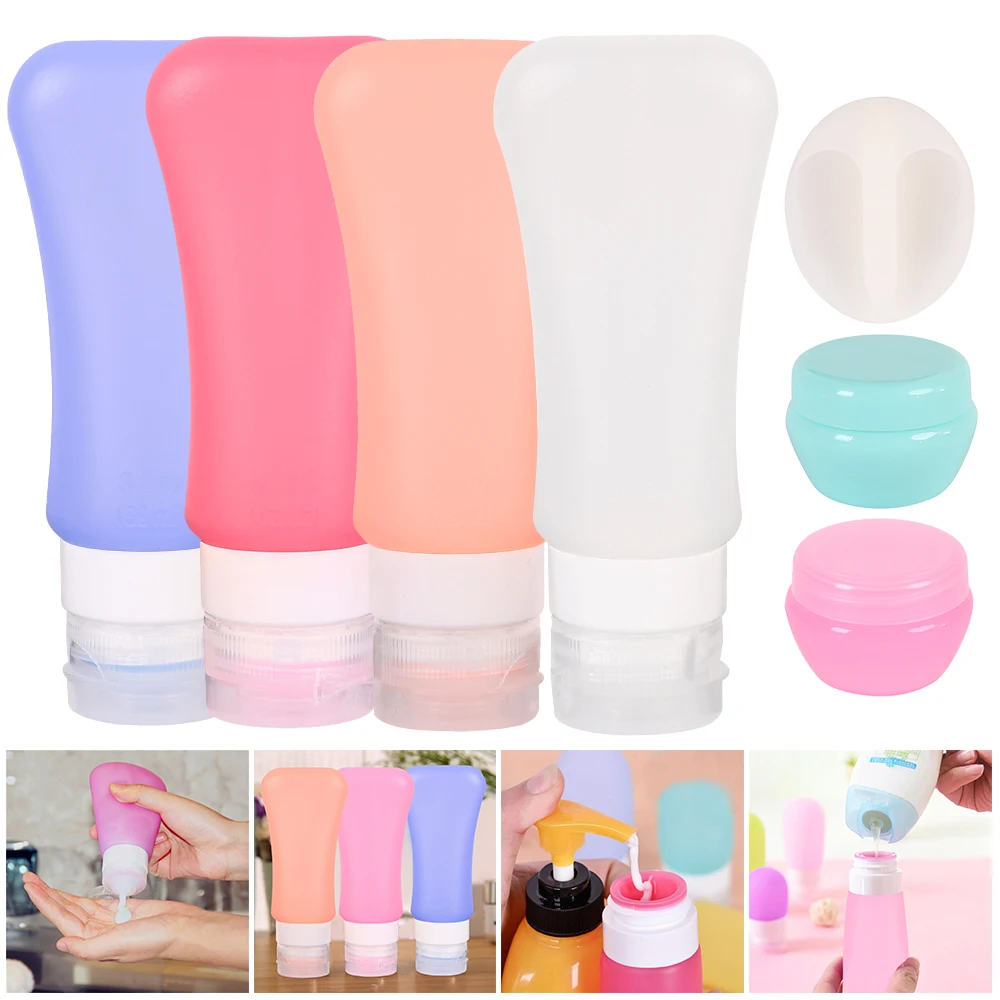 

7pcs 89ML Portable Silicone Travel Bottle Liquid Container Empty Refillable Packing Lotion Points Shampoo Container Cream Trip